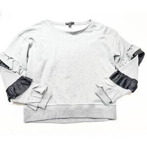 J. Crew Tiered Ruffle Sleeve Crew Neck Sweater Gray Size Small